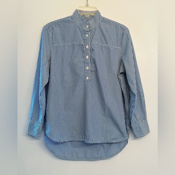 J.Crew blue and white striped cotton popover shirt size 2 - Picture 2 of 9
